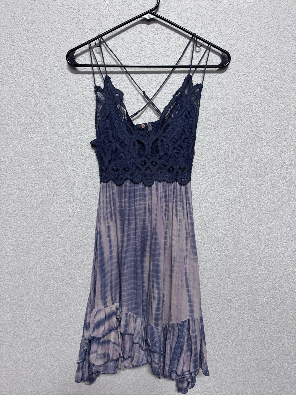 Free People Lace Tie-Dye Ruffle Dress Women’s XS Blue Boho